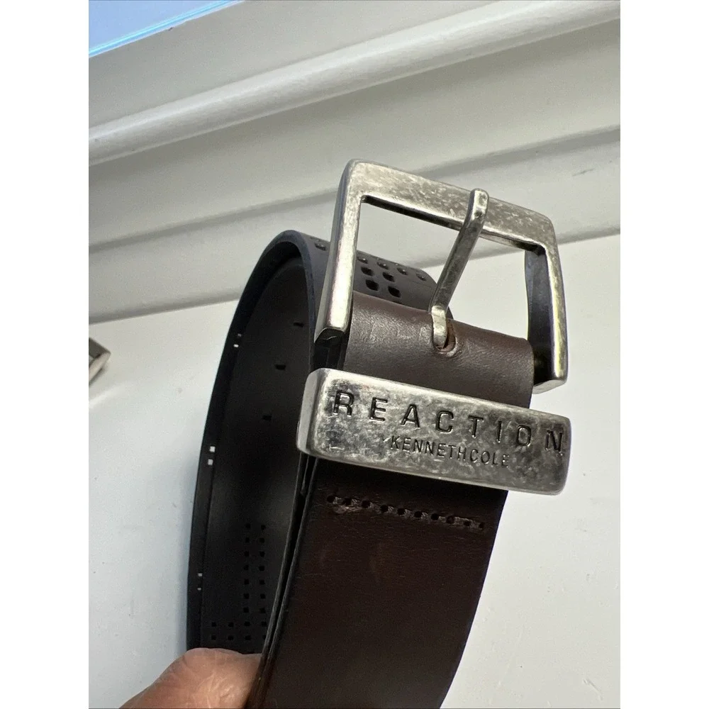 Reaction Kenneth Cole Dress Belt Brown  Mens Sz L 36 Y2K Punched Whole